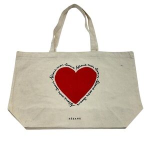 Sézane Canvas Heart Tote OS Natural/Red